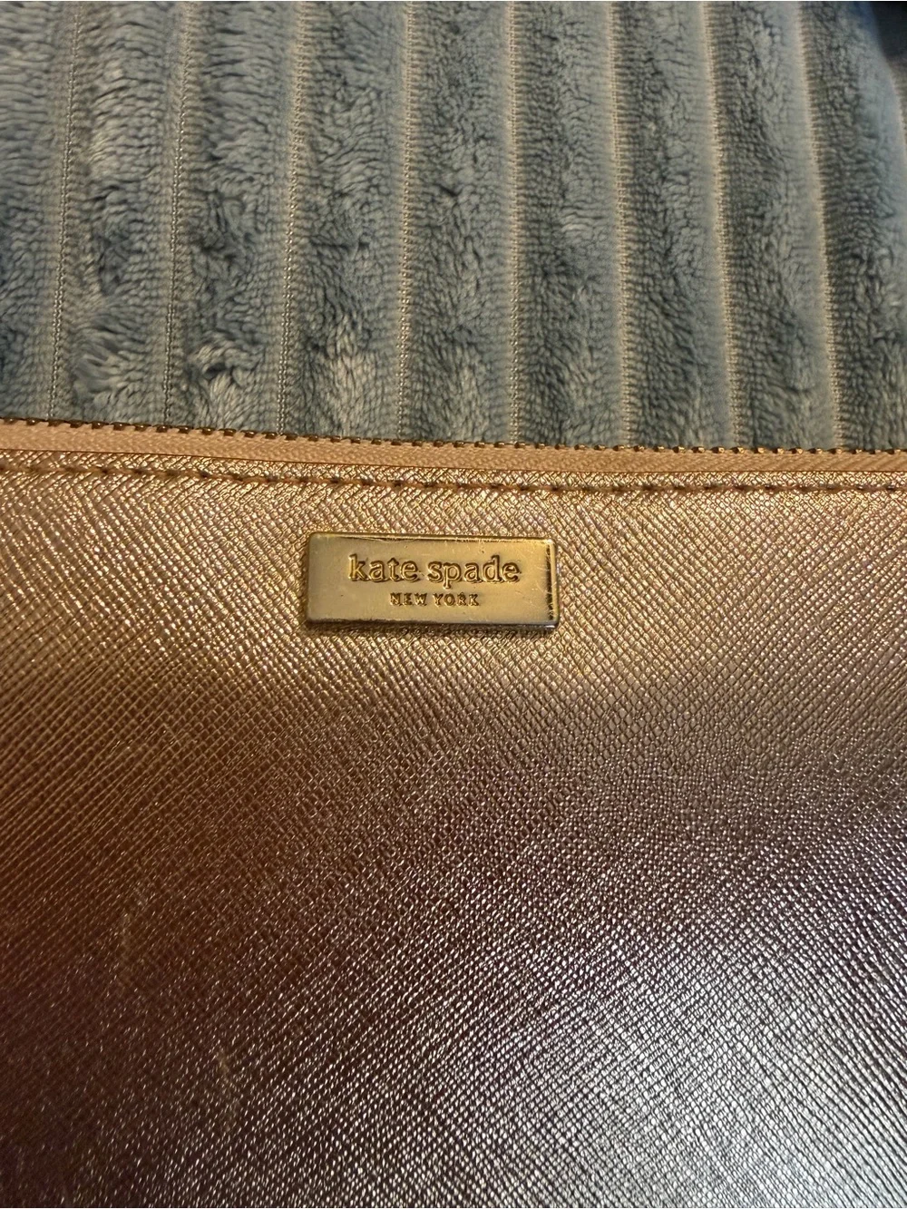 kate spade metallic rose gold zip-around wallet